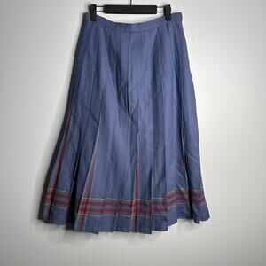 LL BEAN SLATE BLUE 100% WOOL PLEATED LINED MIDI SKIRT MADE IN SCOTLAND SIZE 12‎